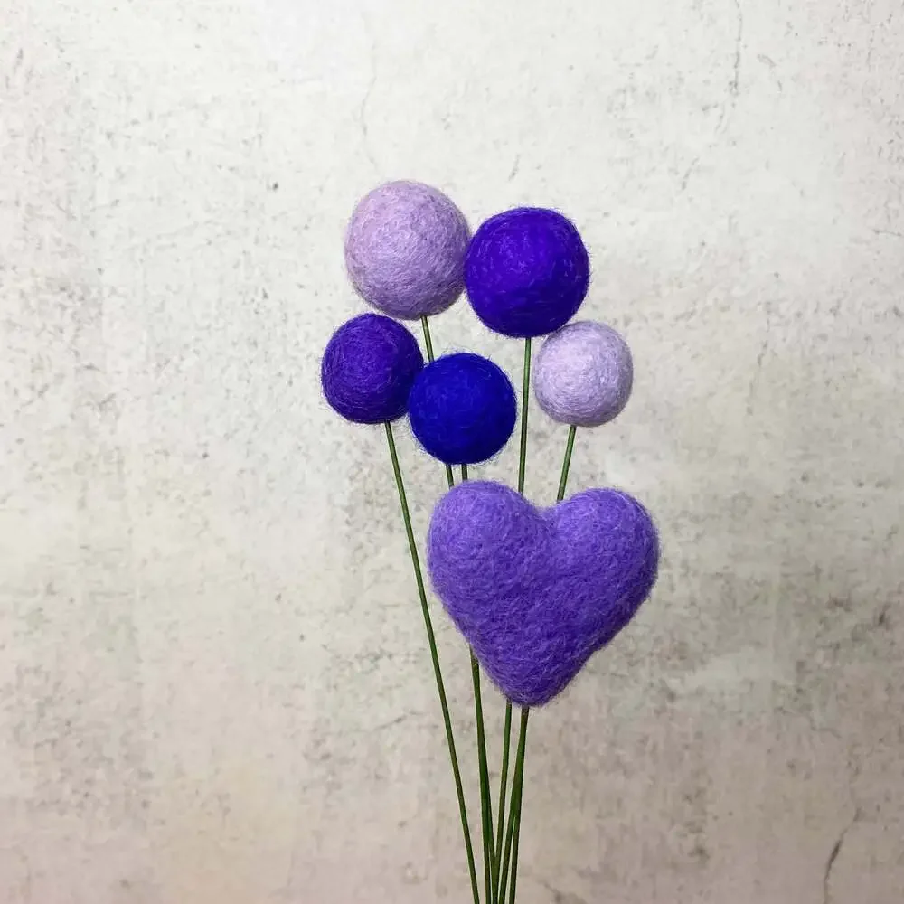 Set of 6 Felt Heart Ball Bouquet Passion for Purple